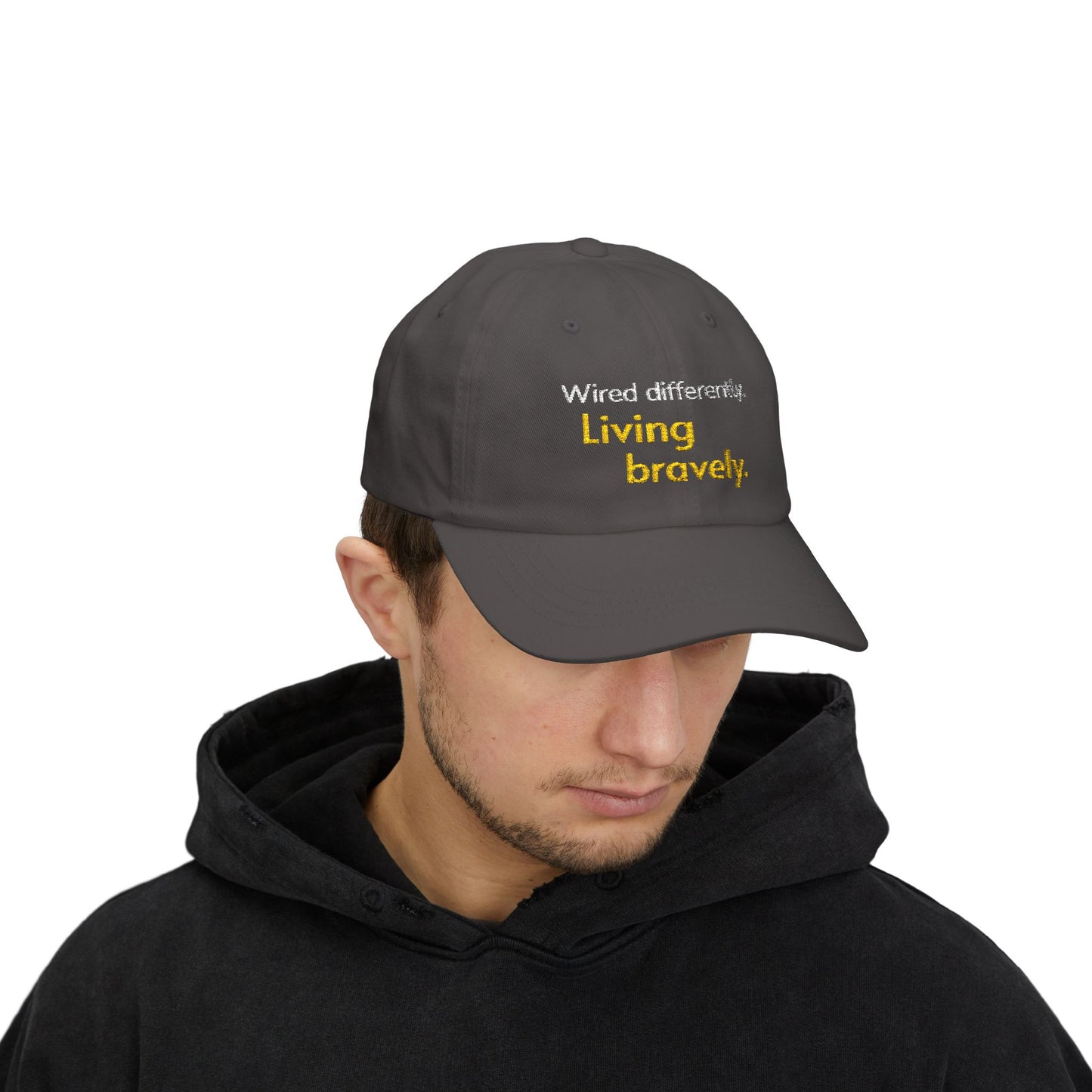 Cableado Diferente. Viviendo con Valentía. — Gorra bordada para Papá | Gorra de Neurodiversidad | Regalo TDAH | Gorra Conciencia Autismo | Gorra de Béisbol sin Estructura