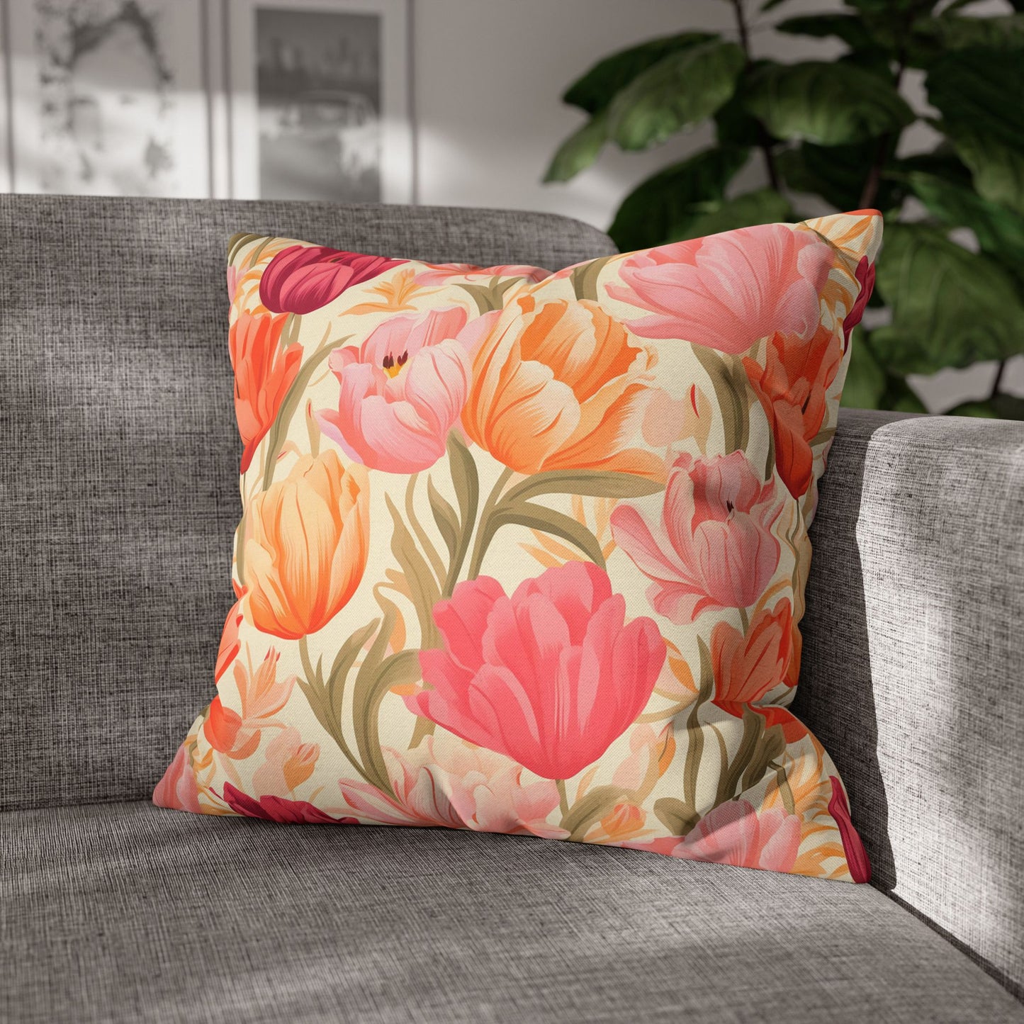 "Pink & Coral Garden" — Neurodivergent Pride Throw Pillow | Soft Print · Calm Space | Neubrave