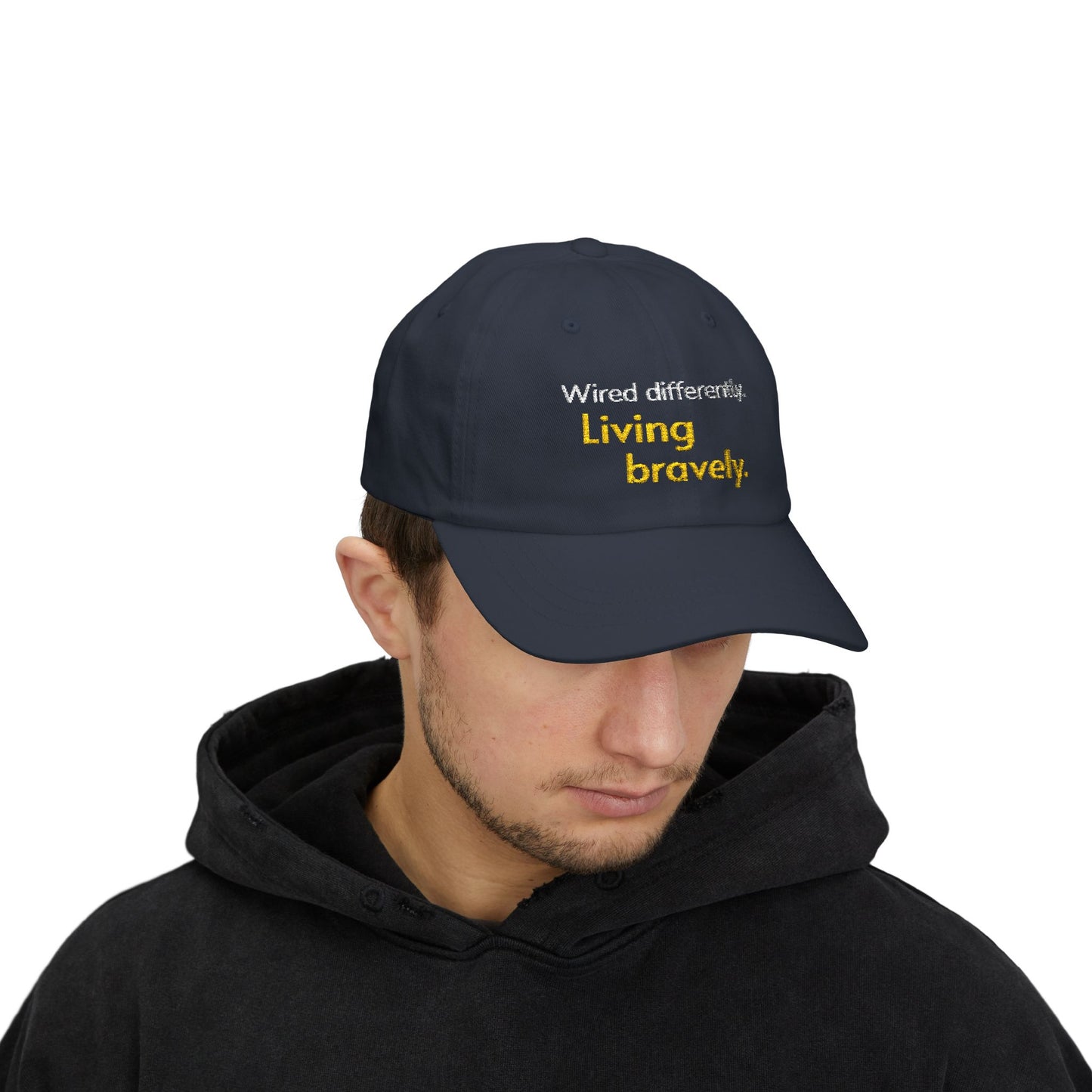 Cableado Diferente. Viviendo con Valentía. — Gorra bordada para Papá | Gorra de Neurodiversidad | Regalo TDAH | Gorra Conciencia Autismo | Gorra de Béisbol sin Estructura