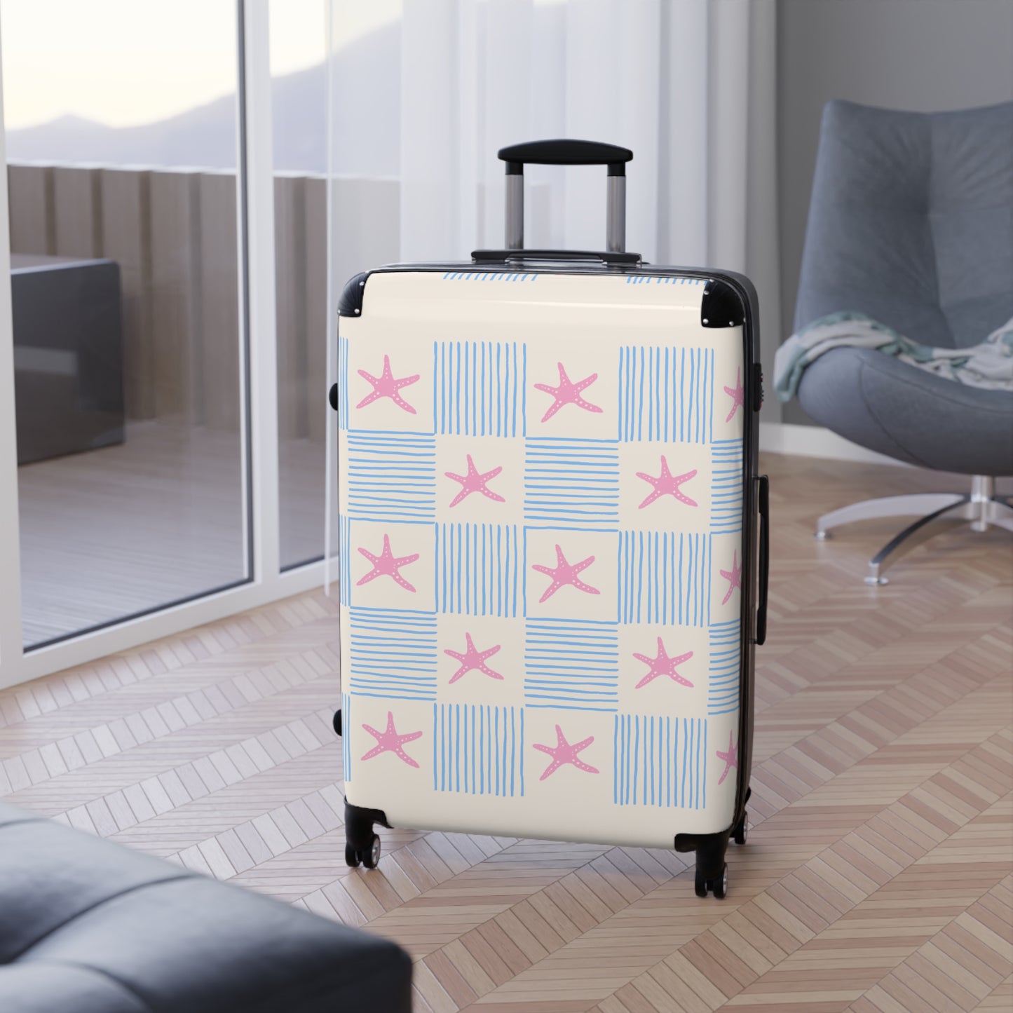 Maleta de mano a cuadros de estrella de mar | Bolsa de viaje del Orgullo neurodivergente | Equipaje de carcasa rígida | Maleta de cabina | Maleta con ruedas | Maleta de viaje con ruedas