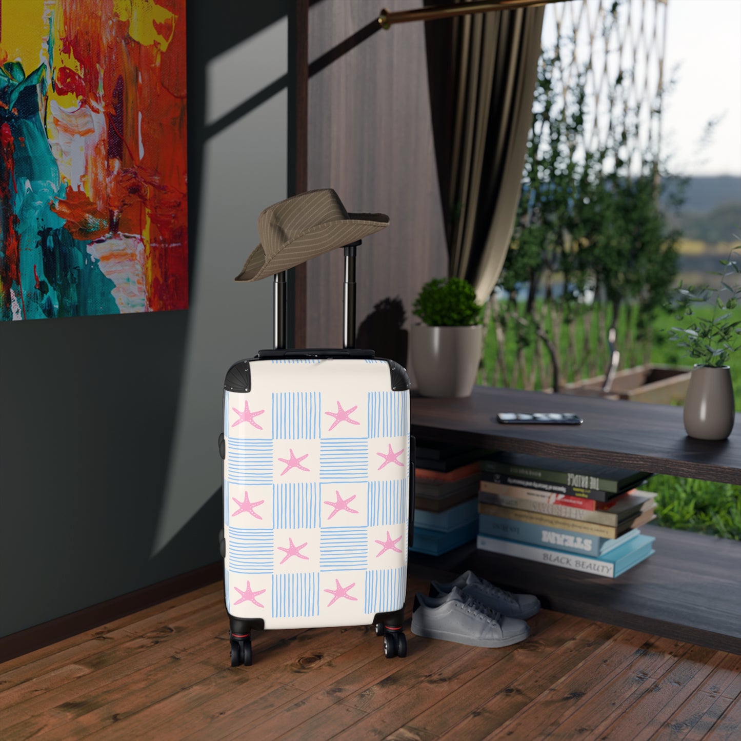 Maleta de mano a cuadros de estrella de mar | Bolsa de viaje del Orgullo neurodivergente | Equipaje de carcasa rígida | Maleta de cabina | Maleta con ruedas | Maleta de viaje con ruedas