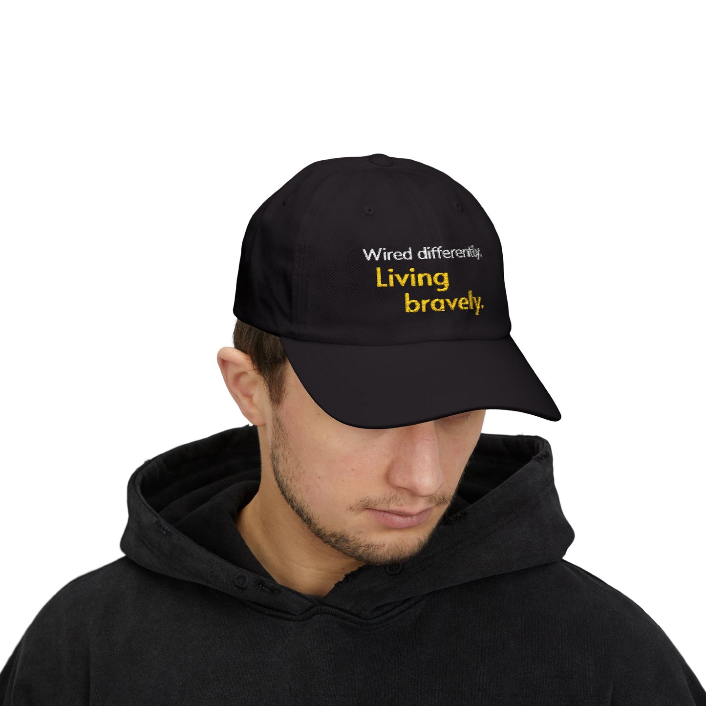 Cableado Diferente. Viviendo con Valentía. — Gorra bordada para Papá | Gorra de Neurodiversidad | Regalo TDAH | Gorra Conciencia Autismo | Gorra de Béisbol sin Estructura